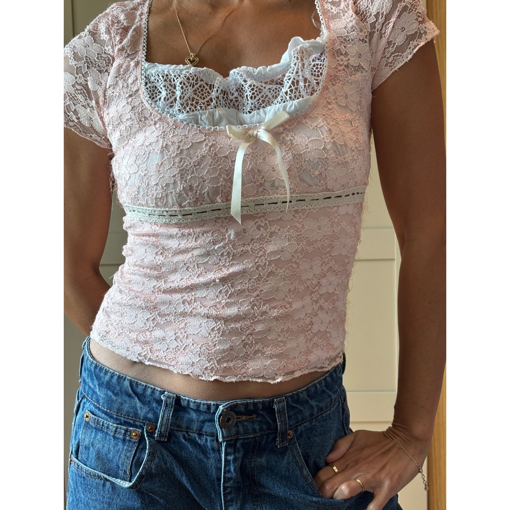 Sweet Society Hot Topic Pink Floral Lace Coquette Cottagecore Small